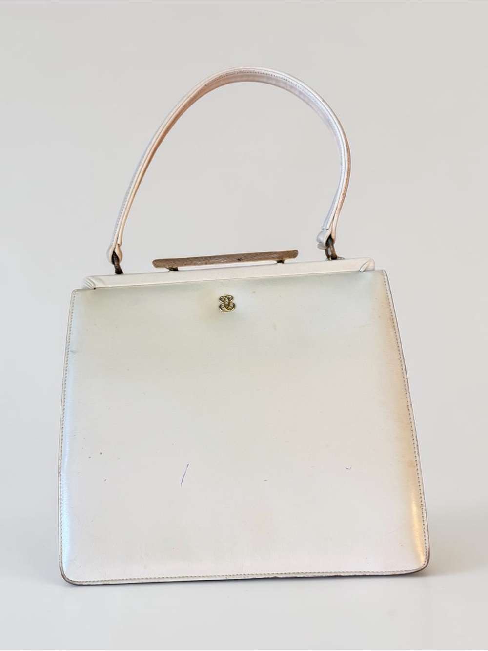 Mr. Jay Vintage White Leather Top Handle Bag Gold Frame Hardware 50s 60s